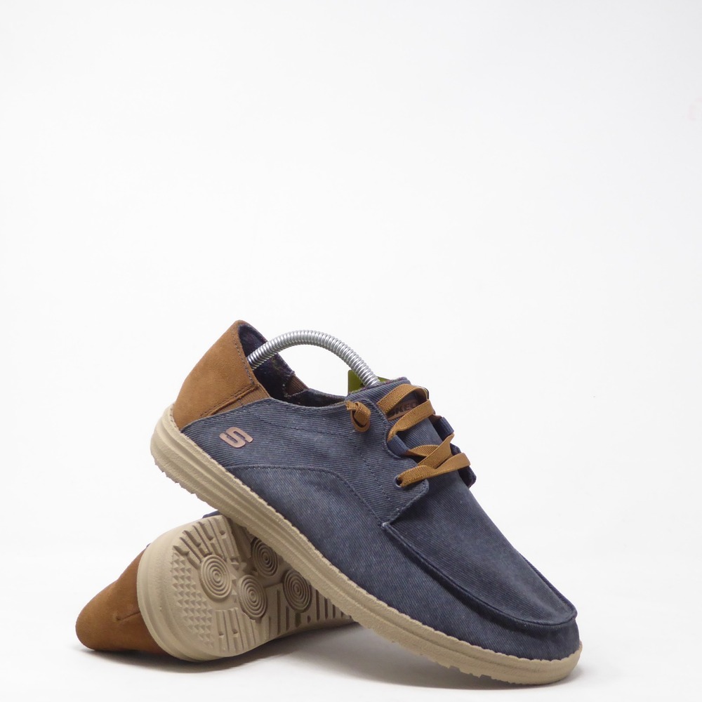NEW Skechers Mens Melson Planon Moccasin Navy Blue Size Extra Wide Fit 8.5
